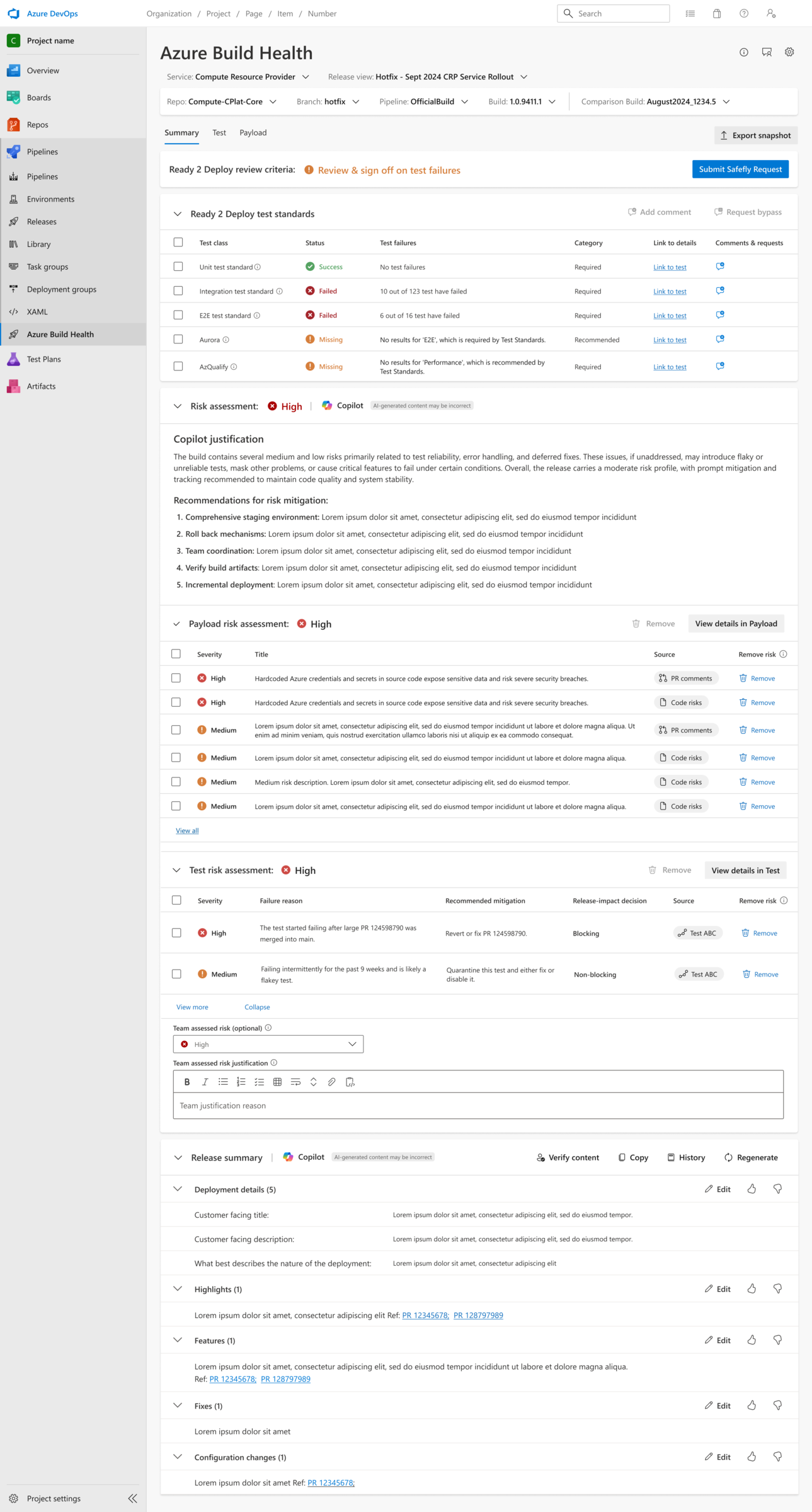 Azure Build Health redesigned Summary tab — final design