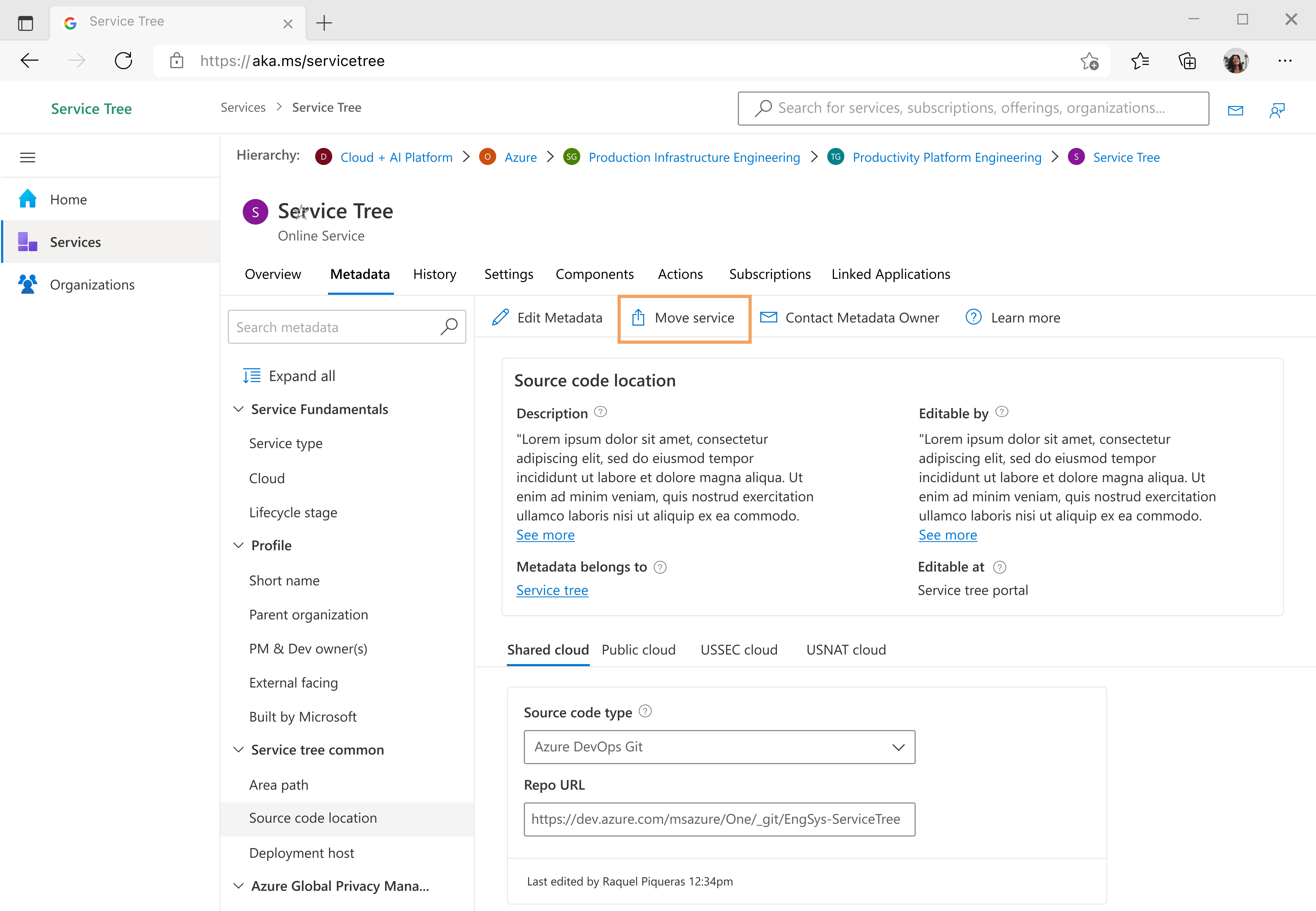 Discoverable entry point — service landing page