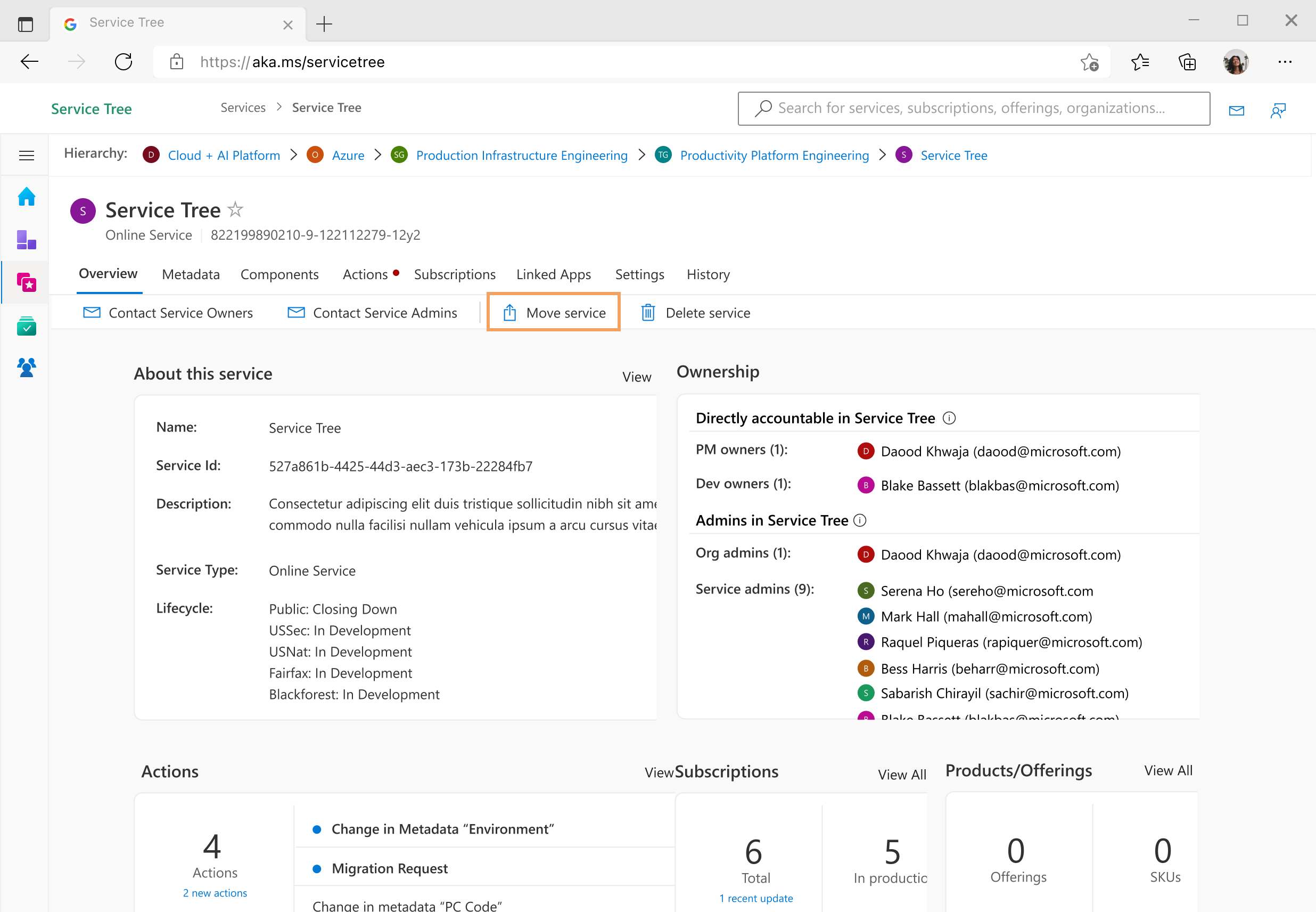 Discoverable entry point — service metadata editor